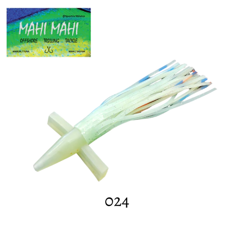 Señuelo Exciter Bird con falda mini de 6.5 pulgadas en colores Mahi Mahi, ideal para pesca de mar.
