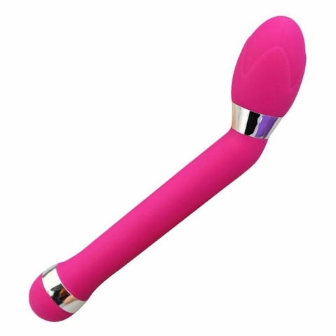 Vibrador Chelsea G Spot de color rosa, diseñado para estimular el punto G y el clítoris, con detalles en metal brillante.