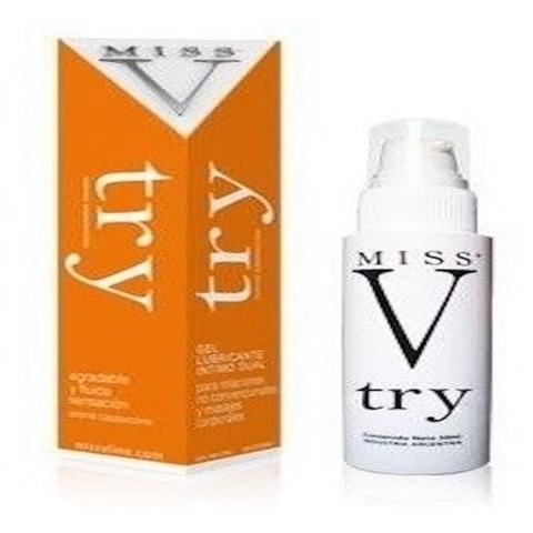 Envase y frasco del Gel Lubricante Anal Miss V Try Sabor Capuchino, con diseño moderno y atractivo.