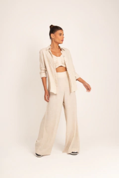 Calça Cintia pantalona linho natural