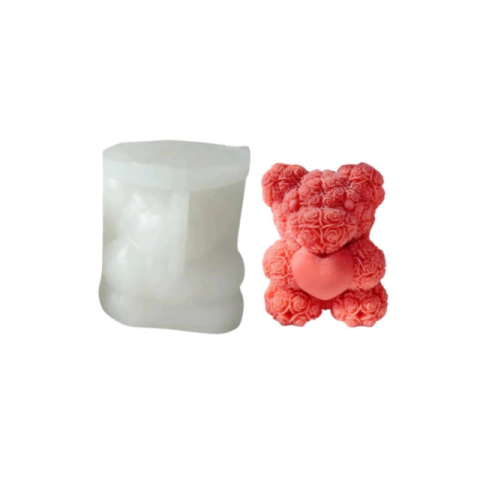 MOLDE SILICONA OSO CON ROSAS Y CORAZON - comprar online
