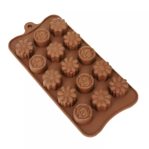 MOLDE SILICONA PLANCHA 15 BOMBONES FLORES ROSAS PIMPOLLO - comprar online