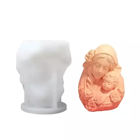 MOLDE SILICONA VIRGEN MARIA CON NIÑO JESUS EN ROSAS - comprar online