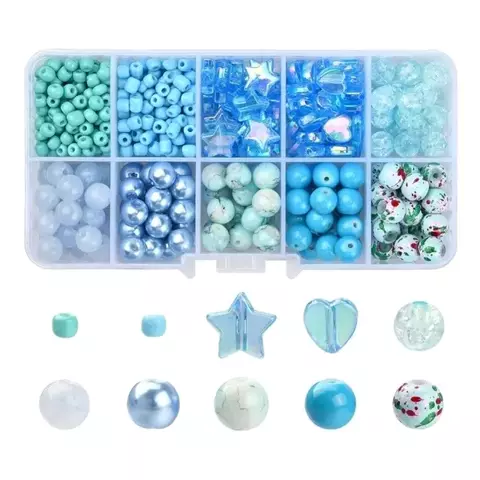 KIT ARMAR CUENTAS ESFERAS CORAZON ESTRELLA MOSTACILLA CELESTE - comprar online