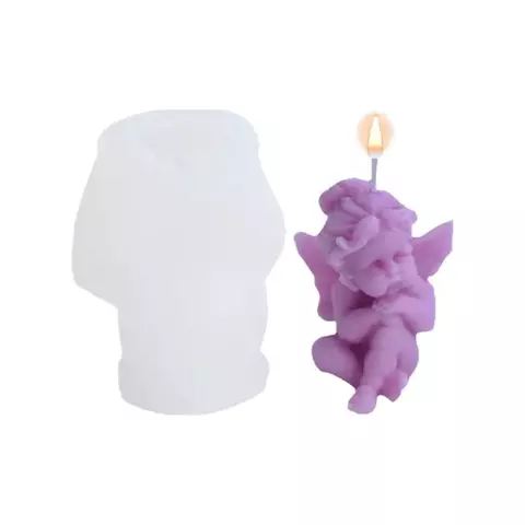 MOLDE SILICONA ANGEL SENTADO CABEZA APOYADA PENSATIVO VELA - comprar online