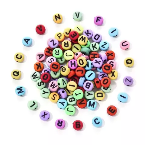 CUENTAS LETRAS PLANAS Y REDONDAS MULTICOLOR X 15G X 100 UNI - comprar online