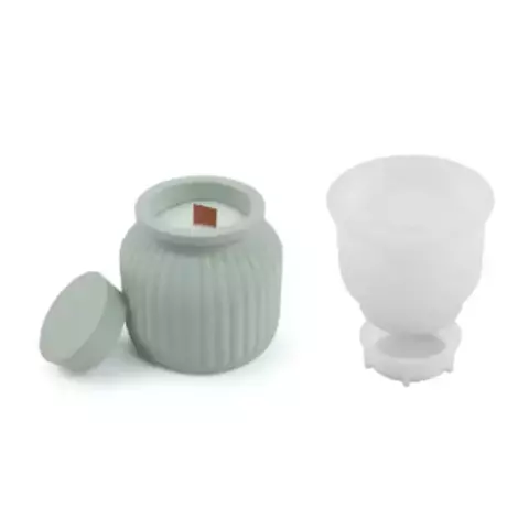 MOLDE SILICONA FLORERO PORTA VELA MACETA RAYADO CON TAPA 9 X 8 CM - comprar online