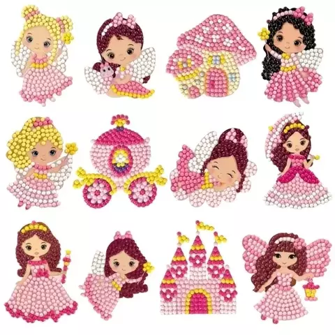 KIT PINTURA DIAMANTE PEGATINA PRINCESAS HADAS X 12 PZ - comprar online