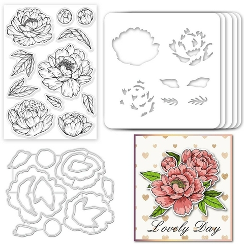 KIT SELLOS DE SILICONA + STENCIL + PLANTILLA TROQUELADA FLOR - comprar online