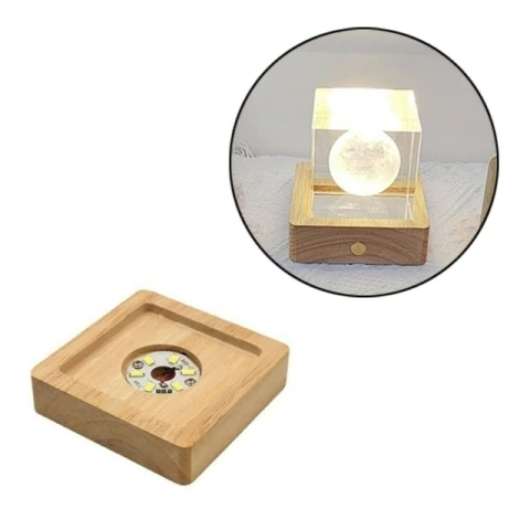 BASE MADERA LUZ LED USB PARA ESFERA CUADRADO DE CRISTAL 3D 8CM - comprar online