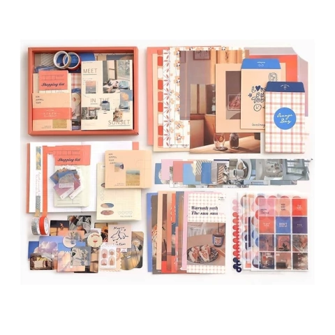 KIT RECORTES SCRAPBOOK CUADERNO MEET IN THE SUNSET ATARDECER NARANJA - comprar online