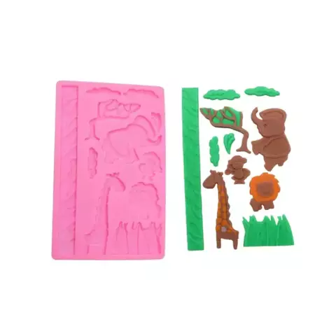 MOLDE SILICONA 4 ANIMALES SELVA ARBOL Y NUBES - comprar online