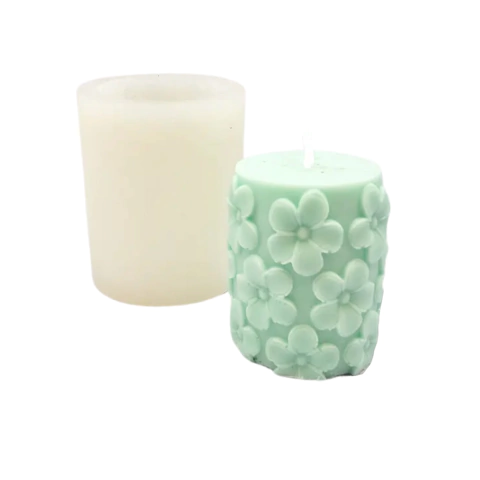 MOLDE SILICONA VELA CON FLORES 10 CM - MODELO 1