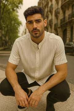 Camisa Lino M/C Rayada - comprar online