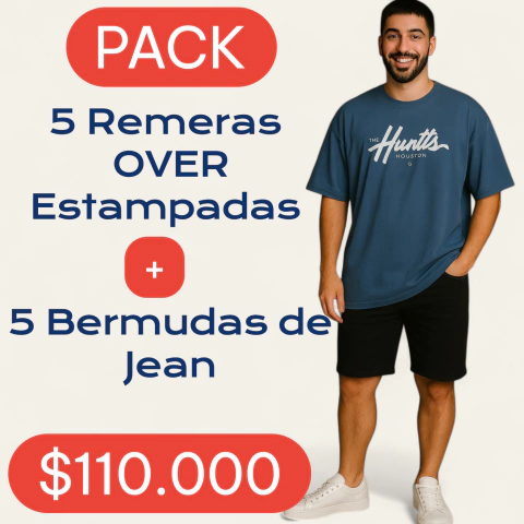 5 Bermudas Jeans 5 Remeras OVER Estampadas - comprar online