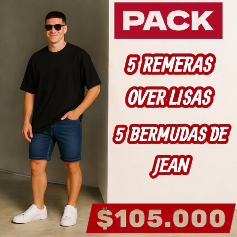 5 Bermudas Jean 5 Remeras OVER Lisas - comprar online