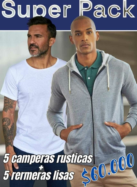 Pack 5 Camperas Rusticas + 5 Remeras Lisas - comprar online