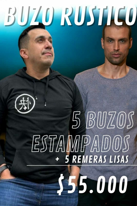 PACK 5 Remeras Lisa y 5 Canguro Rustico Estampado
