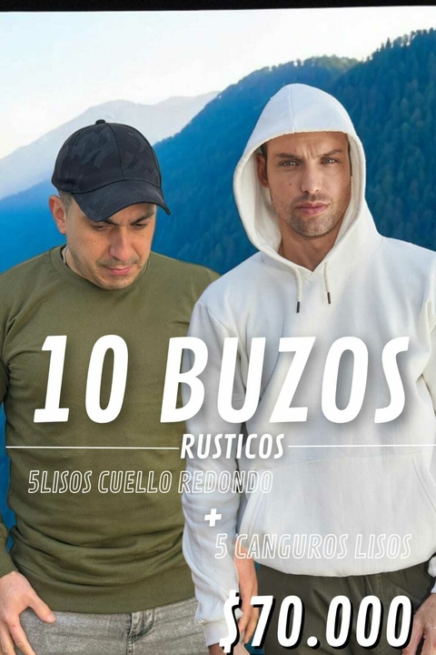 Pack 5 Buzos Rust C/R Lisos + 5 Canguros Rust Lisos