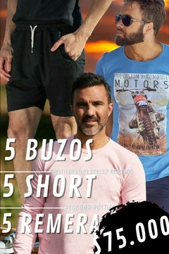 5 Short Rústicos + 5 Buzos Rústicos C/R Lisos + 5 Remera Estampada