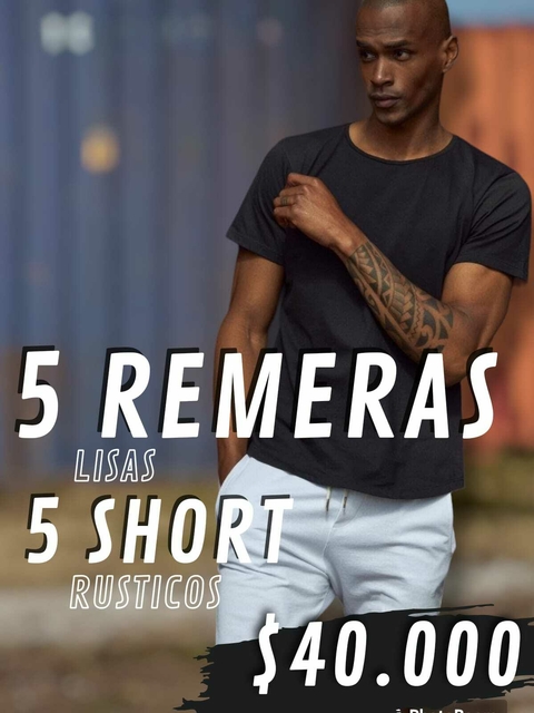 Pack 5 Short Rustico Liso + 5 Remeras Lisas