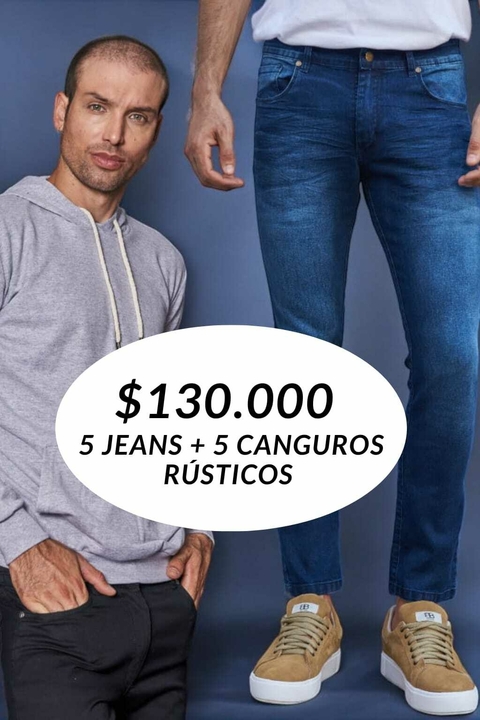 PACK 5 Jean Chupin + 5 Canguro Rustico Liso