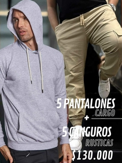 PACK 5 Jogger Cargo + 5 Canguro Rustico Liso