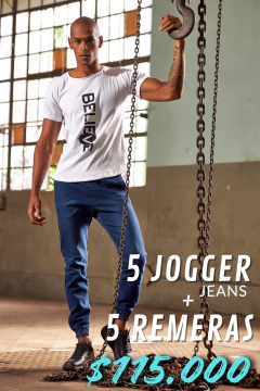 PACK 5 Jogger Jean + 5 Remeras Estampada - comprar online