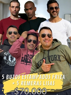 Pack 5 Canguros Frizados Estampados 5 Remeras Lisas.