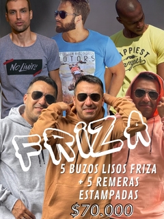 Pack 5 Canguros Frizados Lisos 5 Remeras Estampadas.