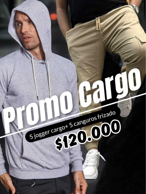 PACK 5 Jogger Cargo + 5 Canguro Frizado Liso - comprar online