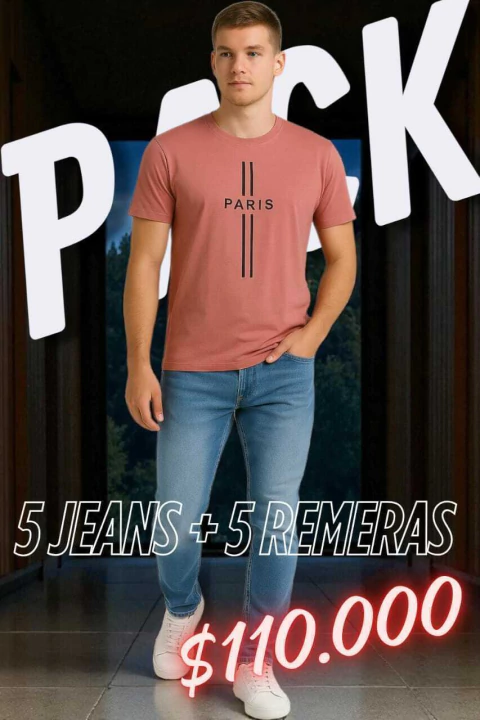 PACK 5 Jean + 5 Remeras Estampada - comprar online