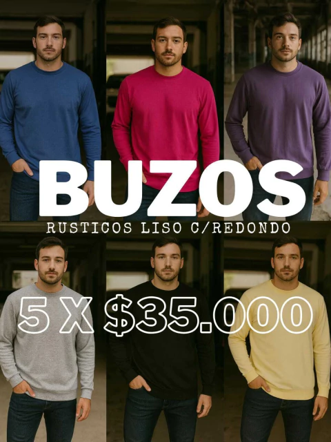 Pack 5 Buzos Rústicos C/R Lisos