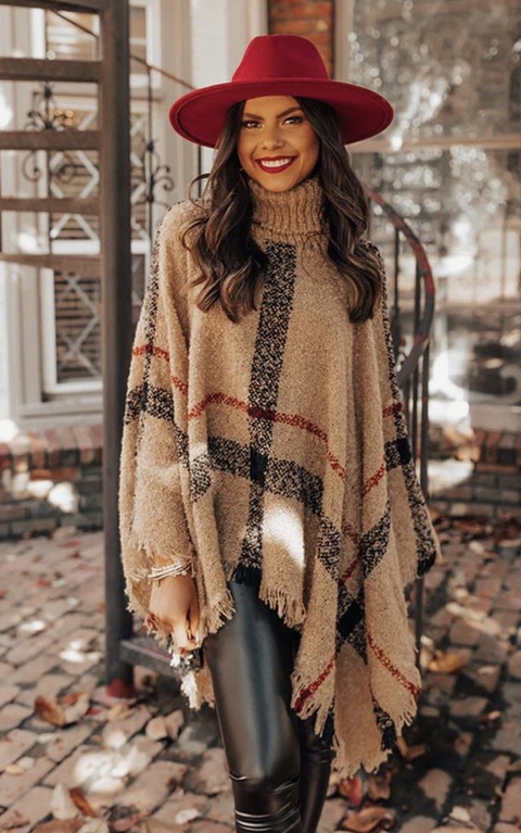 Poncho tricot GALES caramelo - comprar online