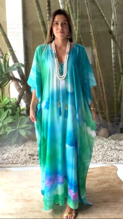 Kaftan Milão Verde e Azul Longo