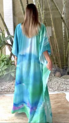 Kaftan Milão Verde e Azul Longo - comprar online