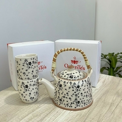 Tetera 600 cc + 2 cuencos flores negras - comprar online