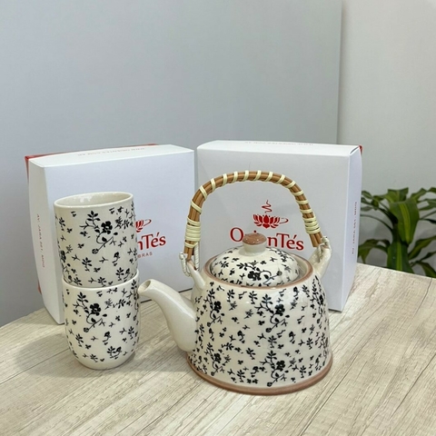Tetera 600 cc + 2 cuencos flores negras - comprar online