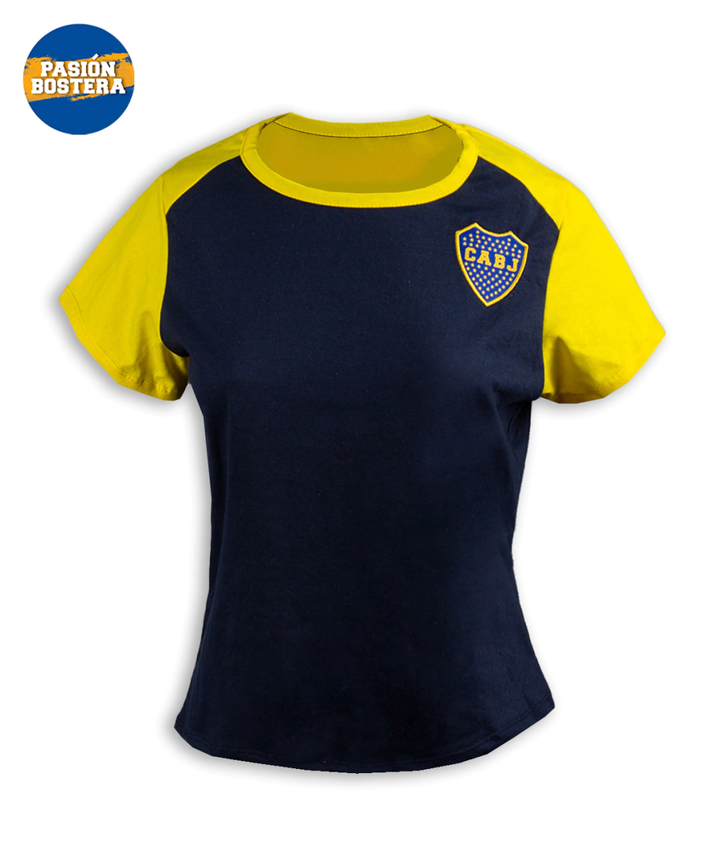 Remera recorte dama Azul y Amarillo j231351