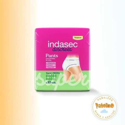 Indasec Discreet Pant Super M x 10 unidades. De 80 a 110 cm. De 45 a 75 kg. ABSORCION 1900ML - comprar online