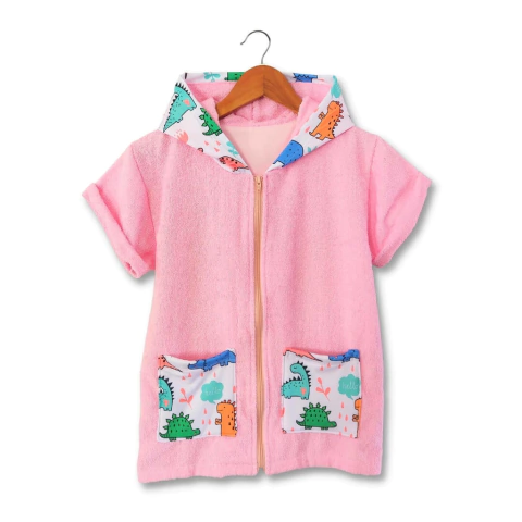 Roupão de banho com capuz atoalhado - Dino Rosa