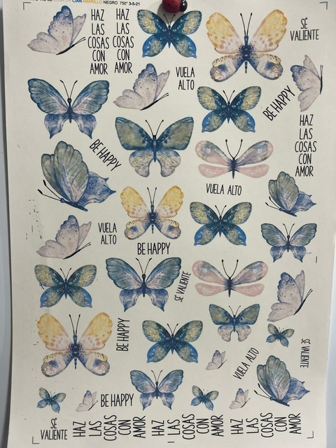 CALCO VITRIFICABLE PORCELANA COLOR FRASES, MARIPOSAS 25X35 (46)