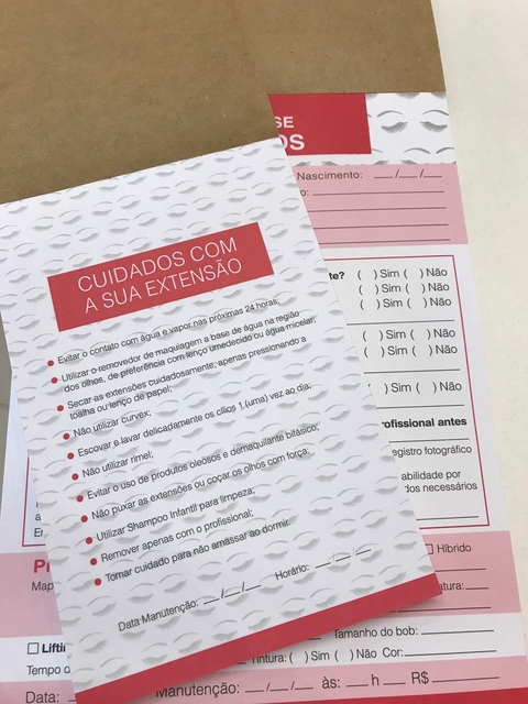 Kit ficha de anamnese e cuidados