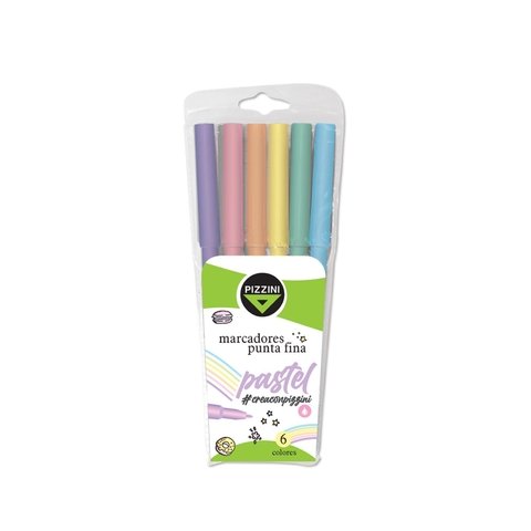 MARCADOR PIZZINI X 6 COLORES PASTEL PUNTA FINA