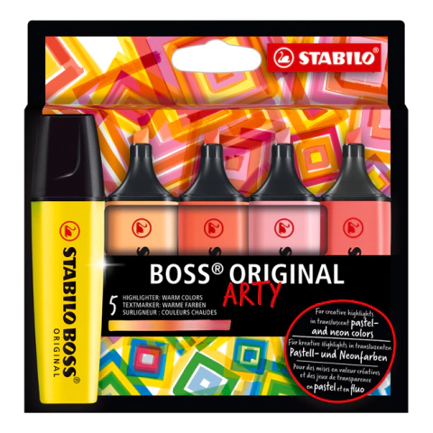 RESALTADOR STABILO BOSS X 5 COLORES CALIDOS ARTY