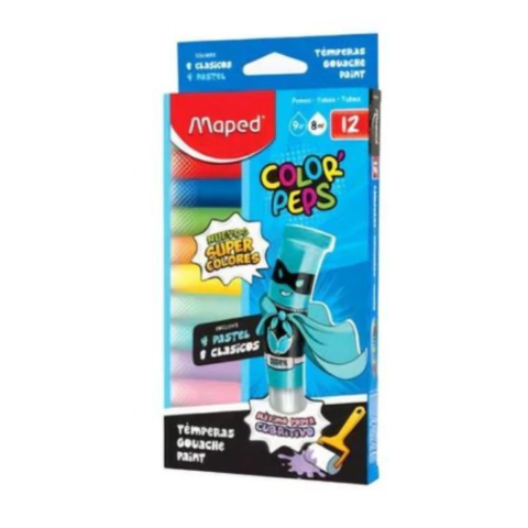 TEMPERA X 12 UNIDADES DE 8ML SURTIDA+PASTEL MAPED