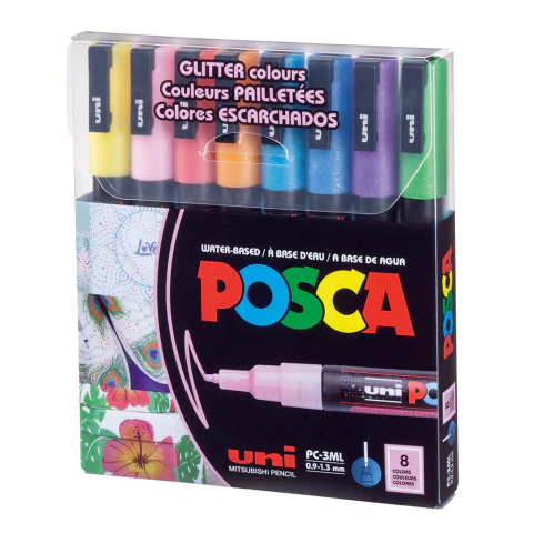 MARCADOR POSCA X 8 COLORES PC-3MLE8 GLITTER - comprar online