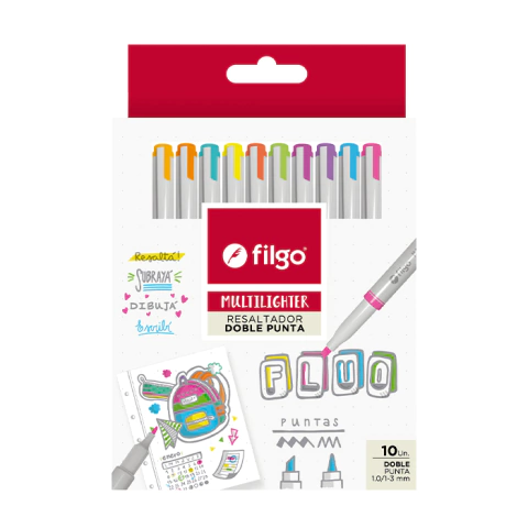 RESALTADOR DOBLE PUNTA X 10U FLUO FILGO