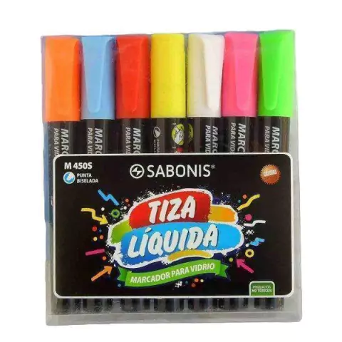 MARCADOR VIDRIO SABONIS X 7 COLORES TIZA LIQUIDA 450S