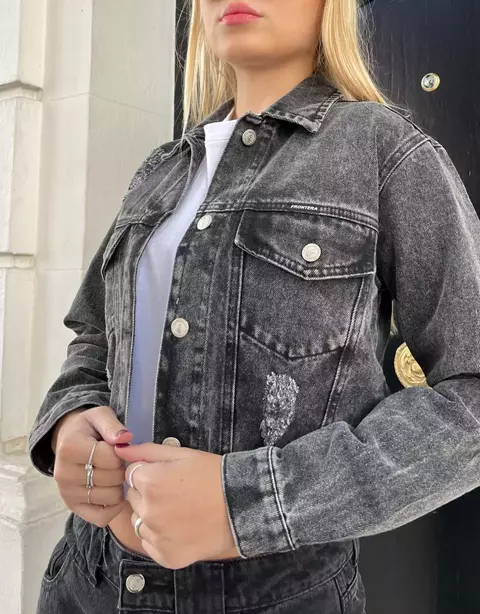 Campera jean mom gris